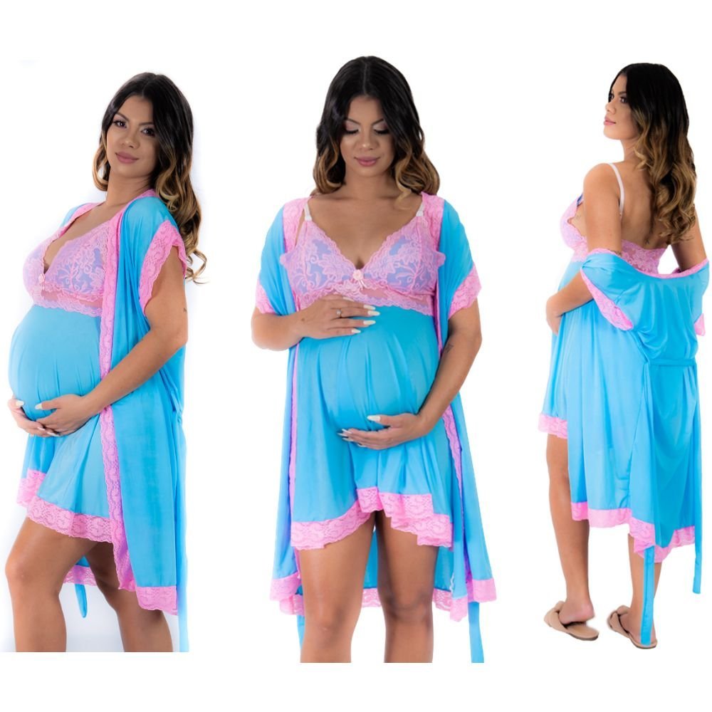 LINGERIE GRAVIDAS CONFORTÁVEL FRESCA CONJUNTO MATERNIDADE TAMANHO UNICO E PLUS SIZE CAMISOLA E ROUPÃO