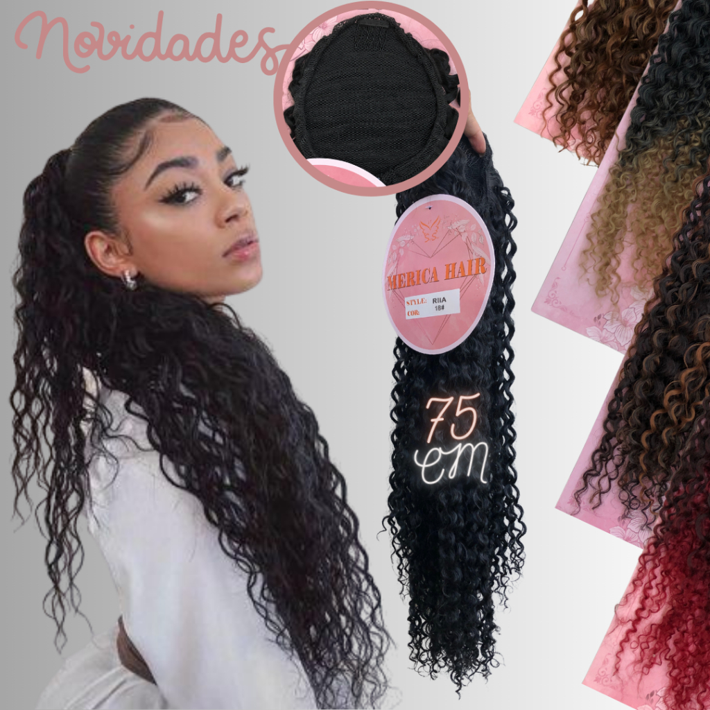 Aplique Rabo De Cavalo Super Star 75cm Cacheado Fibra Premium 100% Orgânica. em Oferta na Shopee