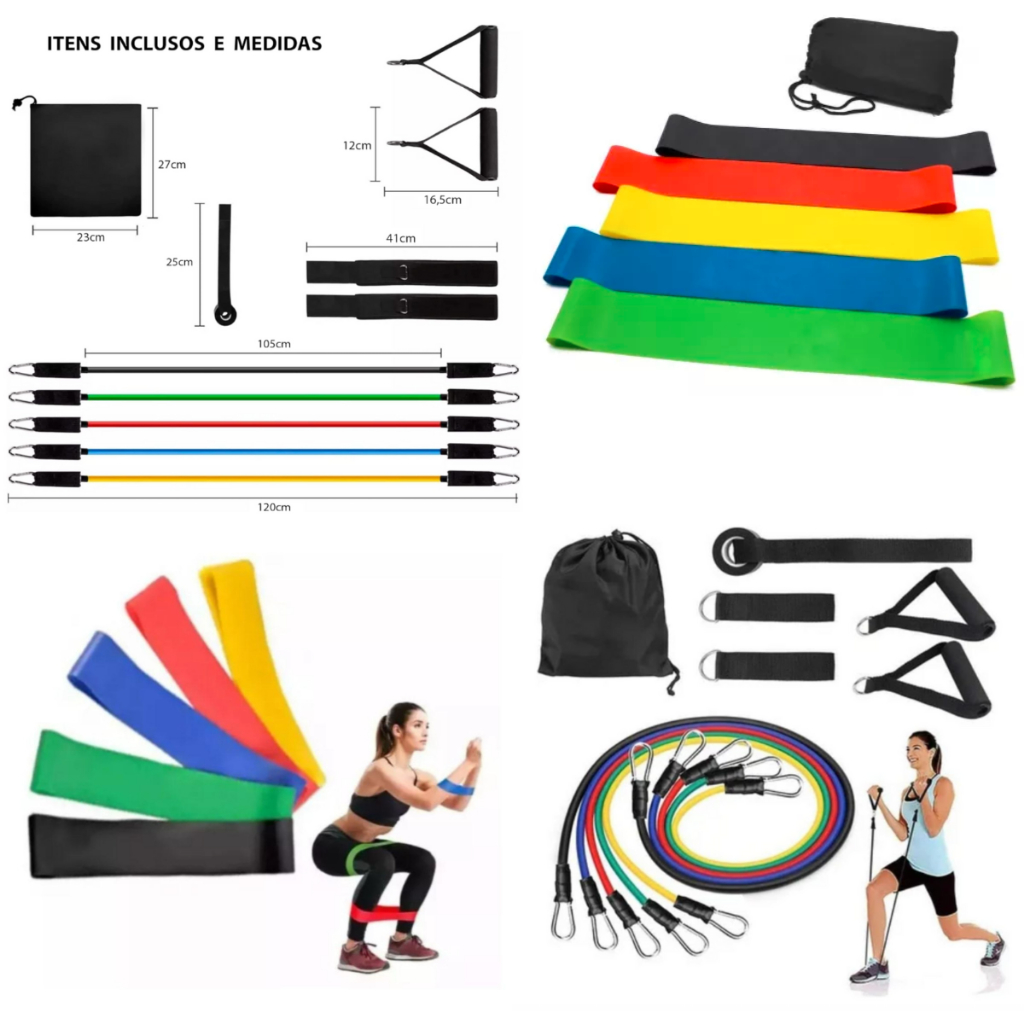 Kit 11 peças, Elásticos para Exercício Funcional + Kit Mini Bands 5 Faixas em Oferta na Shopee