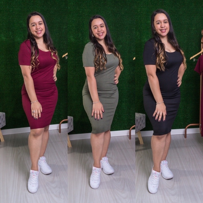 Vestido Plus Size  Basico Tubinho Canelado Evangelico 2023