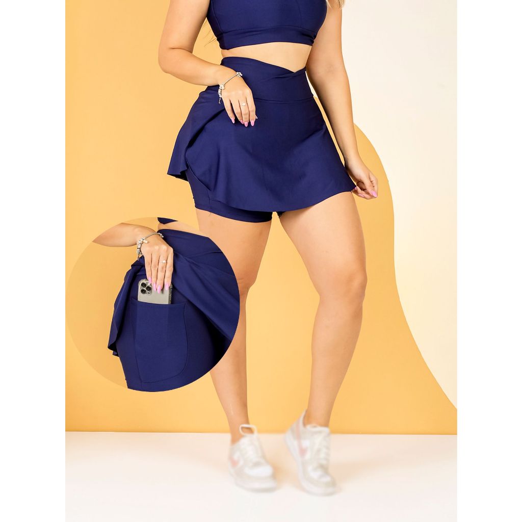 Short Saia Academia Fitness Feminino Com Bolso e Tampa Bumbum Suplex The Start em Oferta na Shopee