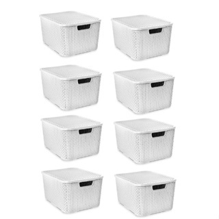 Kit 2,4,6 OU 8 Cestos Organizador Rattan 7 Litros Branco TOY25586