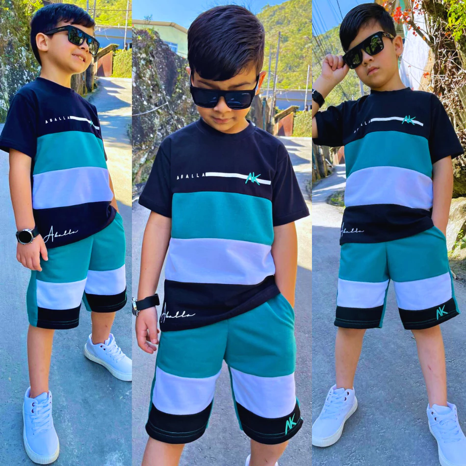 Conjunto Infantil Masculino Kit Camiseta Bermuda Roupa de Menino Top de Linha — imagem 1