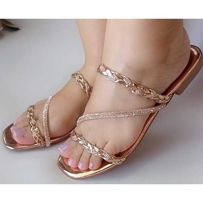 Sandália Rasteira Jade Com Strass em Oferta na Shopee