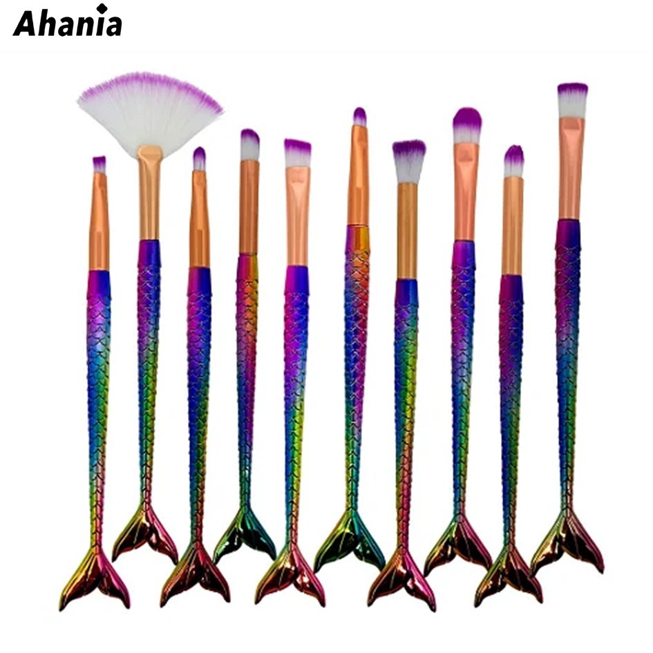 Ahania Kit 10 Pinceis Sereia Para Maquiagem Coloridos/Cores Enviadas Aleatórias