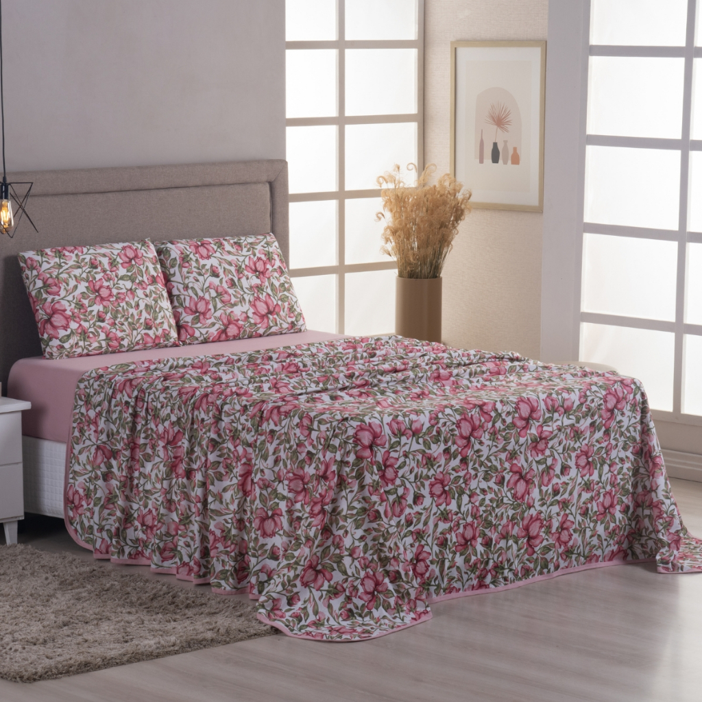 Lençol King 4 Peças Malha 100% Algodão Jogo Roupa de Cama Antialérgico Com Elástico Estampado