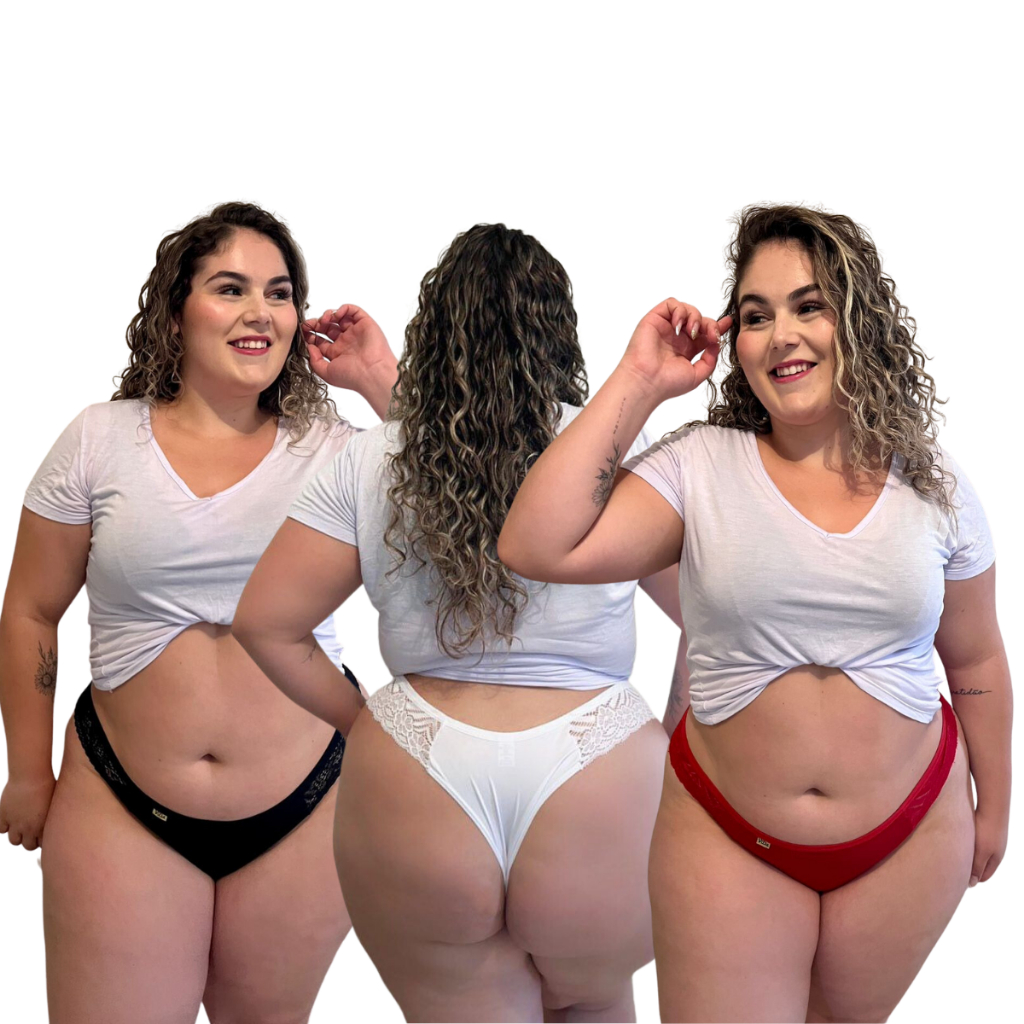3 Calcinha fio sexy plus size calcinha lisa com renda sexy ViDa Store lingerie feminina sensual em Oferta na Shopee