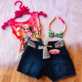Conjunto Bodys Menina Infantil Temático Frozen + Short