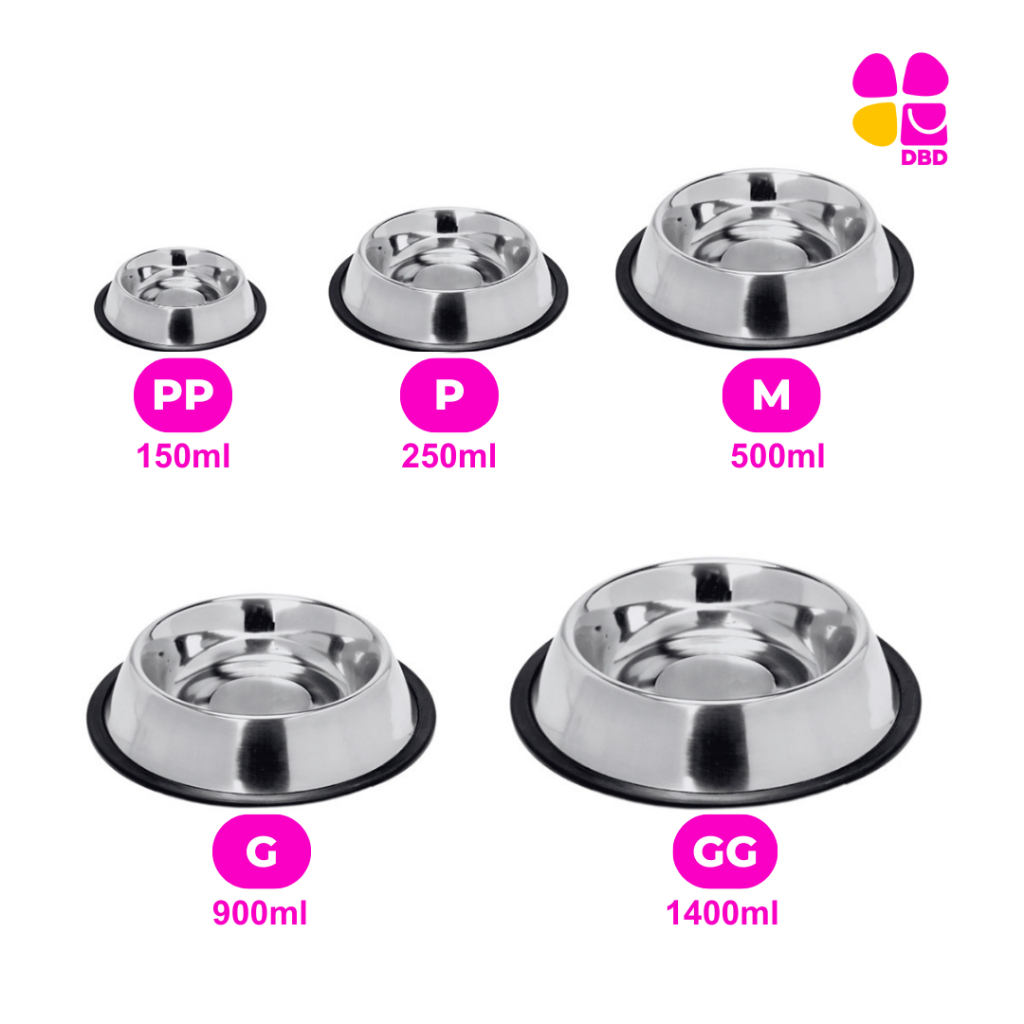 Comedouro e Bebedouro Vasilha Inox para Cães e Gatos - Resistente Mais Vendido -  150ml a 1400ml