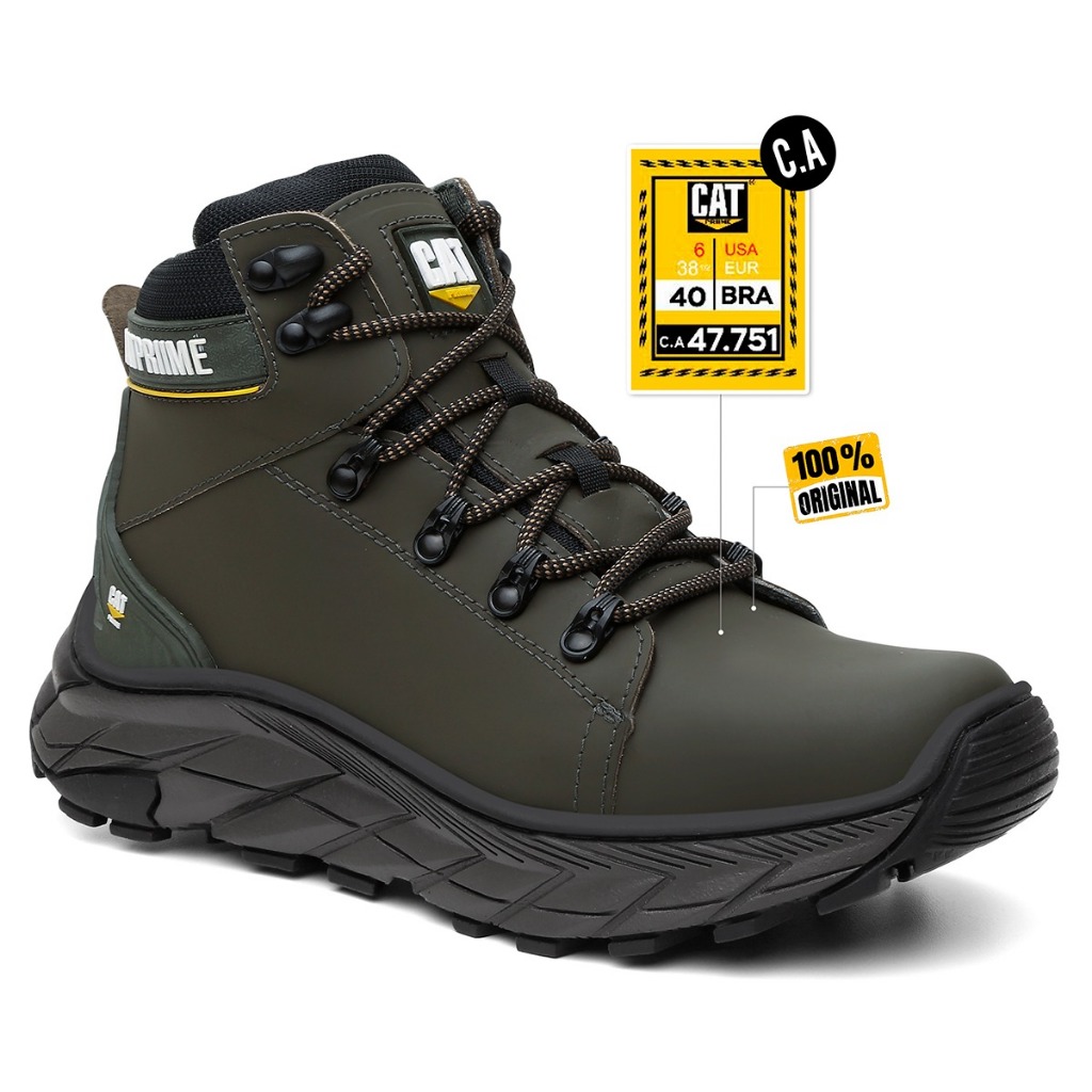Bota Militar Tática Masculina Couro Nobre Palmilha Gel Bico PVC Original CATPRIIME C.A 47.751
