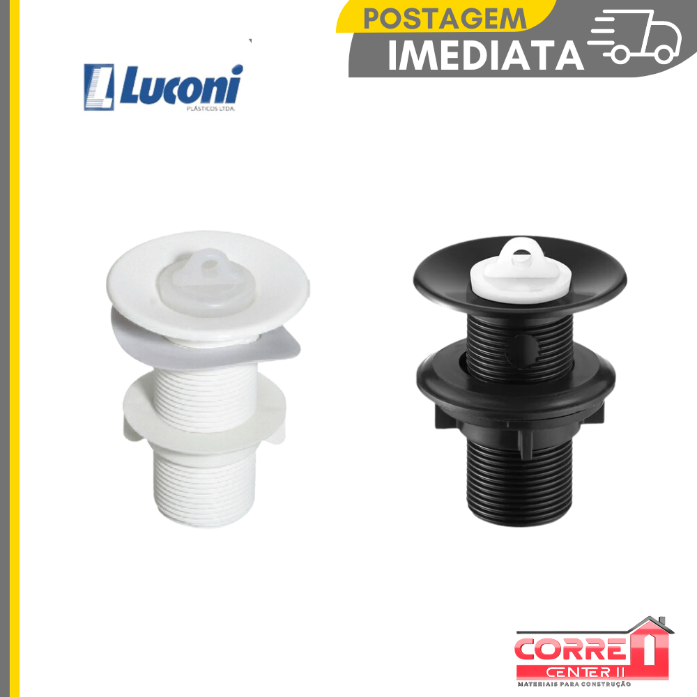 Valvula de Lavatório e Tanque S/Ladrão PVC Branca ou Preta 7/8'' | Luconi em Oferta na Shopee