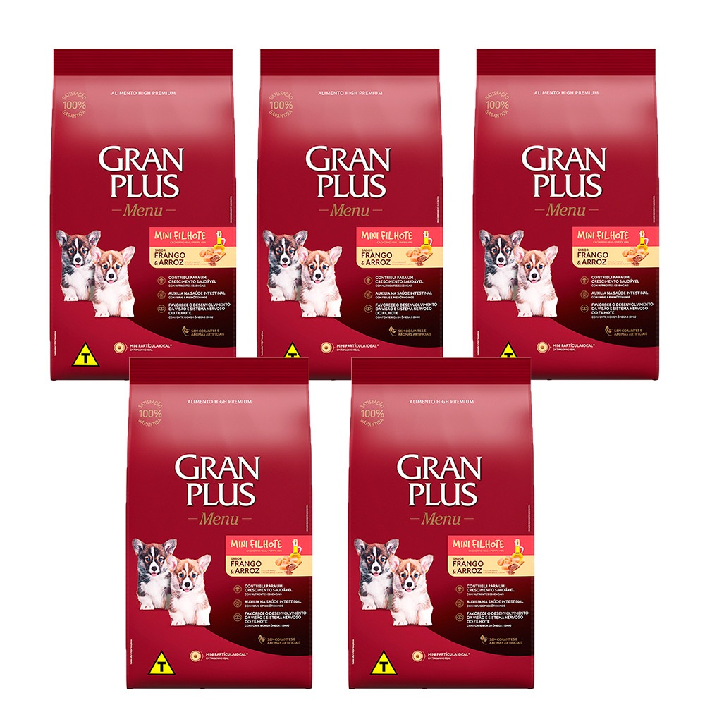 Kit 5un Ração Granplus Menu Para Cães Filhotes De Porte Mini Sabor Frango e Arroz 1kg