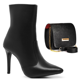 Kit Elegante Bota Feminina Cano Médio Salto Alto Bico Fino + Bolsa Luxo em Oferta na Shopee