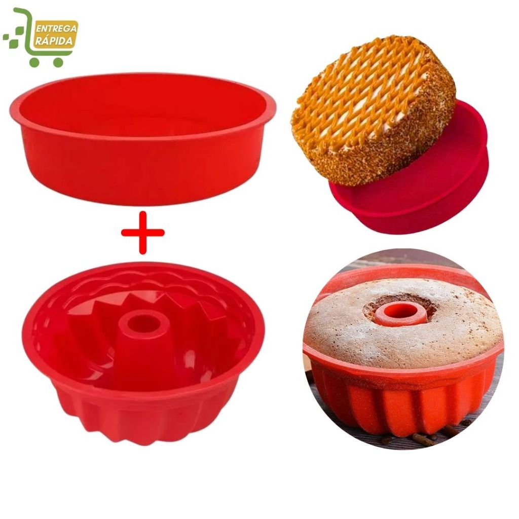 Kit 2 Formas de Silicone para Bolo Redonda e Vazada Furo no Meio Tortas Pudim em Oferta na Shopee