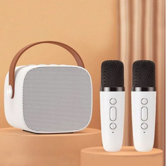 Caixa de som sem fio com 2 microfones Karaokê, Mini Alto-falante Bluetooth portátil de Karaoke com 1 Microfone