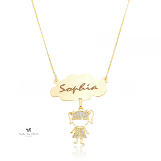 Colar Feminino Pingente Personalizado Dourado Dia Das MãeS Nome Filho (a) Folheado Ouro 18k Presente em Oferta na Shopee
