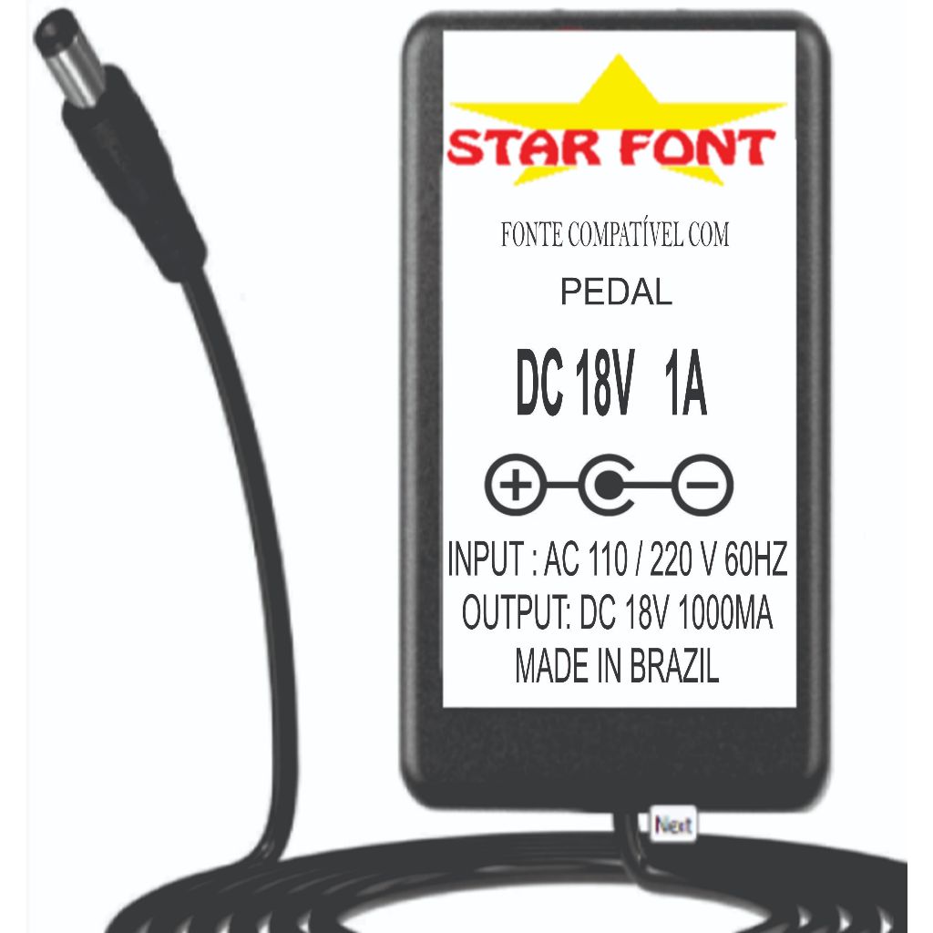 Fonte DC 18V Centro Negativo Para Pedal Pedaleira Hotone