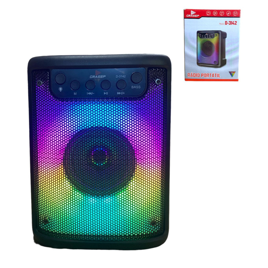 Caixa Som Radio Portatil D-3142 Grasep Luz Led
