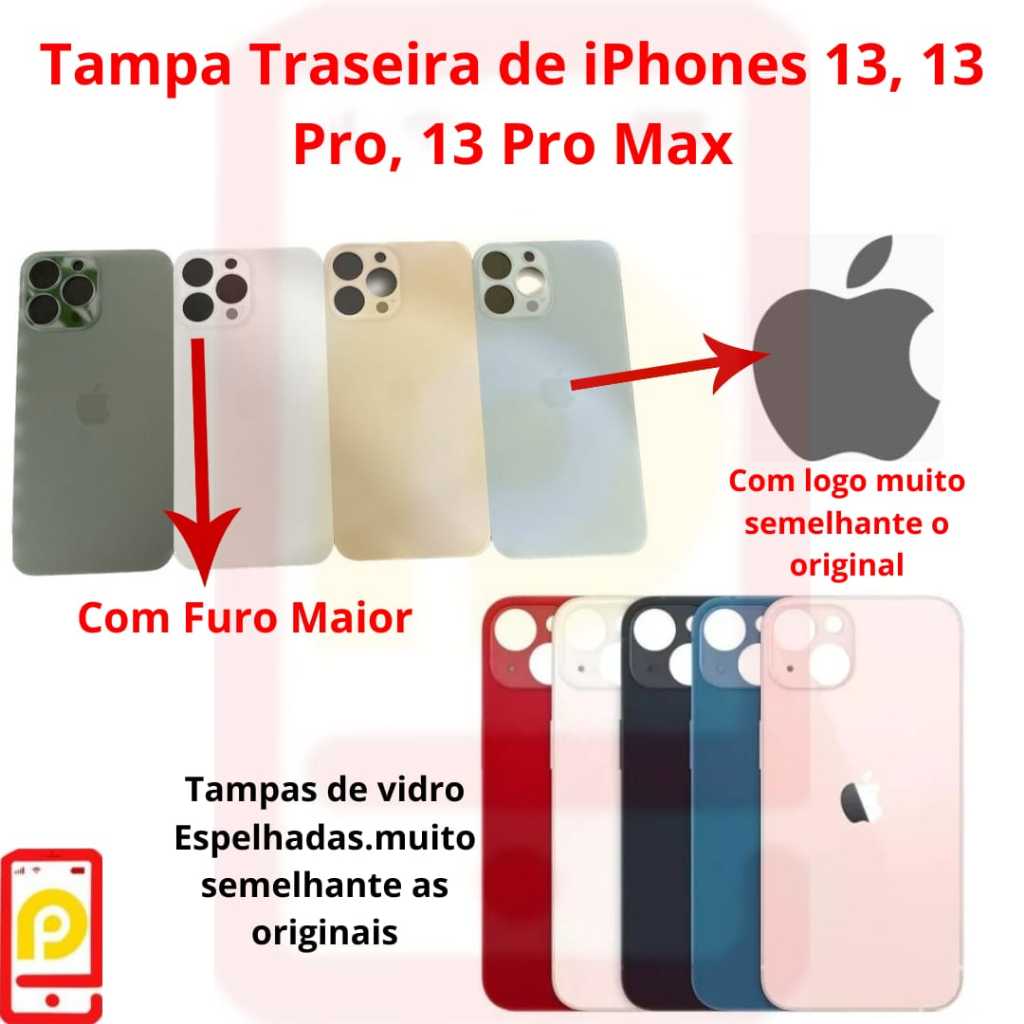 Tampa Traseira De Vidro iPhones 13, 13 Pro e 13 Pro Max em Oferta na Shopee