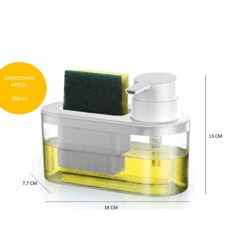 Porta Detergente Líquido e Bucha Dispenser Sabão Líquido Pia Cozinha Branco Arthi 1173 em Oferta na Shopee