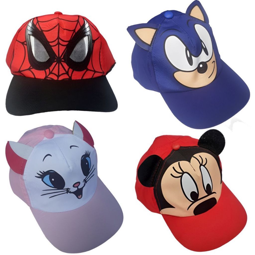 Boné Infantil Com Orelhinha 3D Personagem Homem Aranha Sonic Mickey Gatinha Marie Pokémon Pikachu Homem De Ferro Menino Menina Herói Personagens Aba Curva Detalhado Diferenciado SUPER PROMOÇÃO Estiloso Rosa Masculino Feminino Confortável Fofo Criança