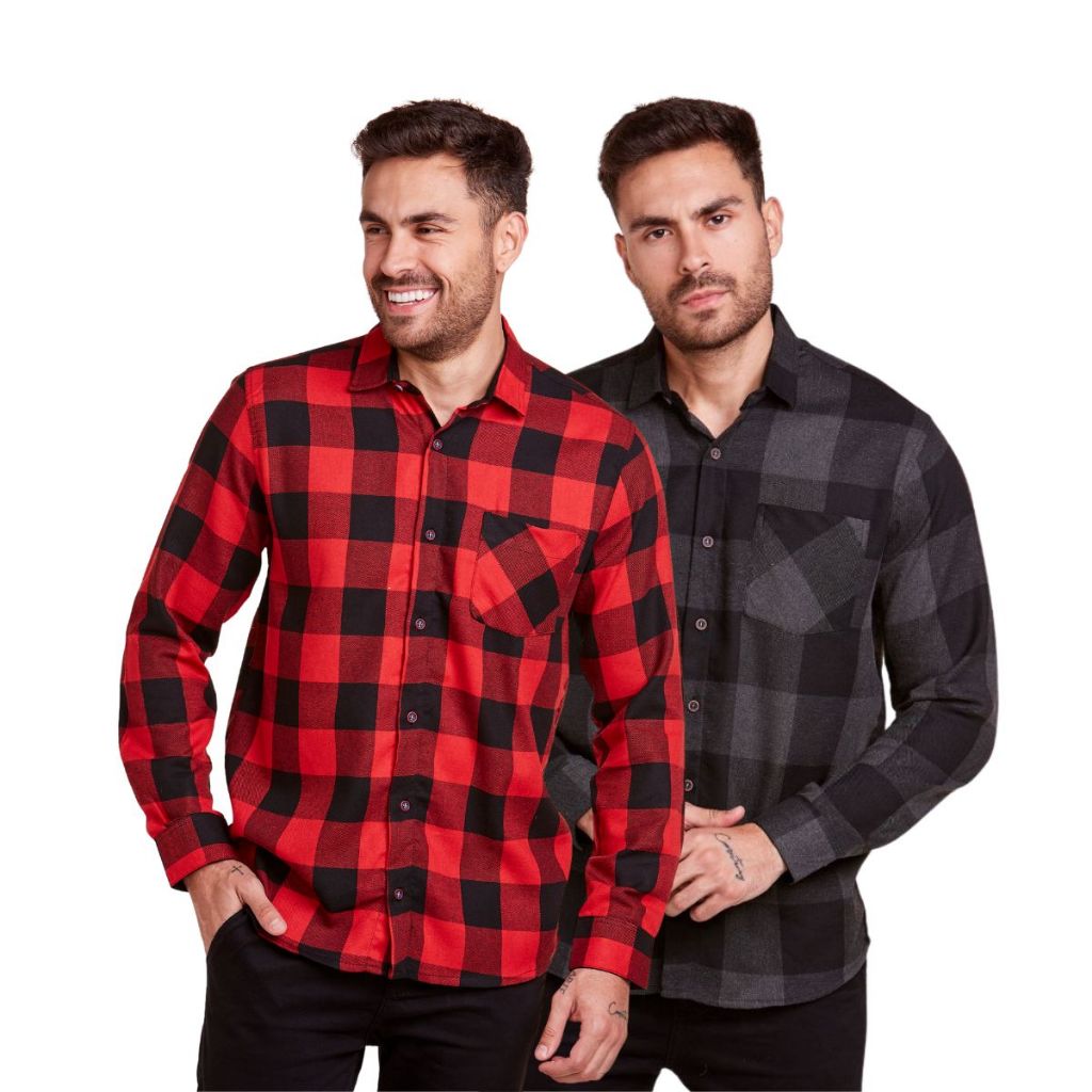 Kit 2 Camisa Xadrez Masculina Manga Longa Flanelada em Oferta na Shopee