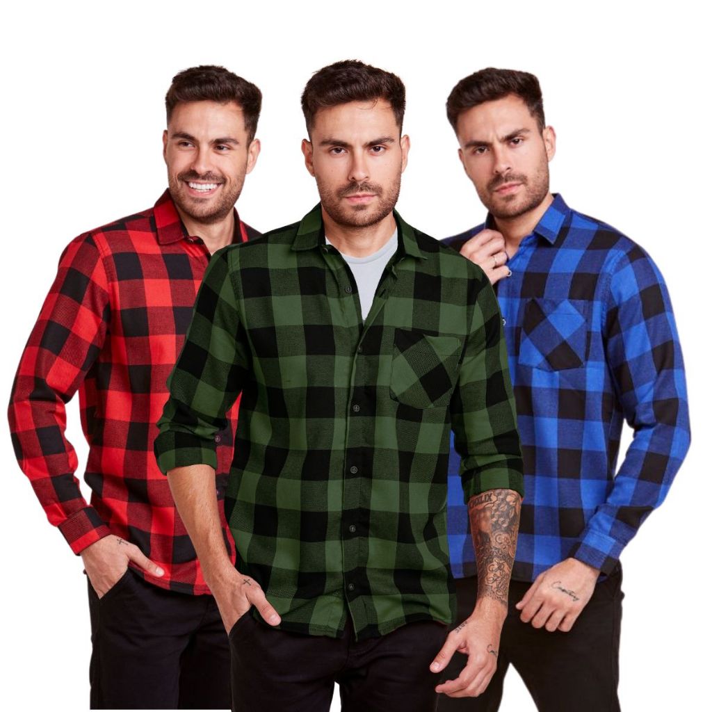 Kit 3 Camisa Xadrez Masculina Manga Longa Flanelada em Oferta na Shopee