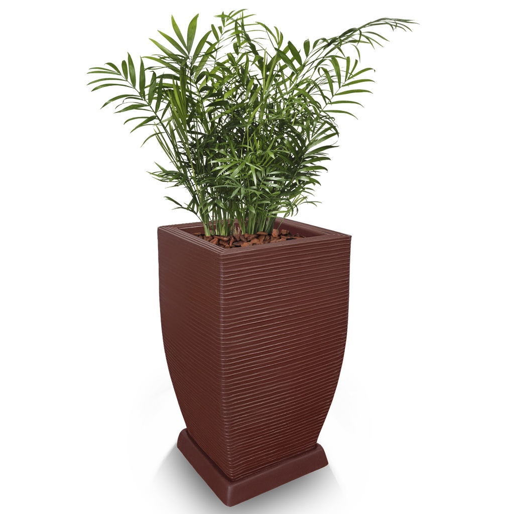 Vaso de Planta Flores Decorativo 60x38 Cm + Prato Quadrado Moderno em Resina Plastica Polietileno T