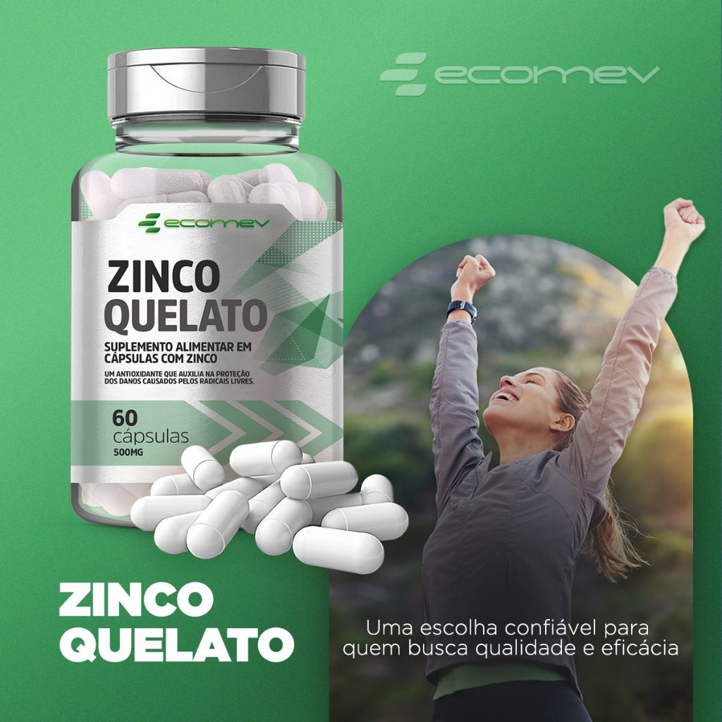 Zinco Quelato Concentrado 29,59Mg Por Cápsula 60Cáp 2 Meses de Uso Ecomev