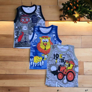 Kit 3 Camisetas Regatas infantil Menino Estampado 100% Algodão em Oferta na Shopee