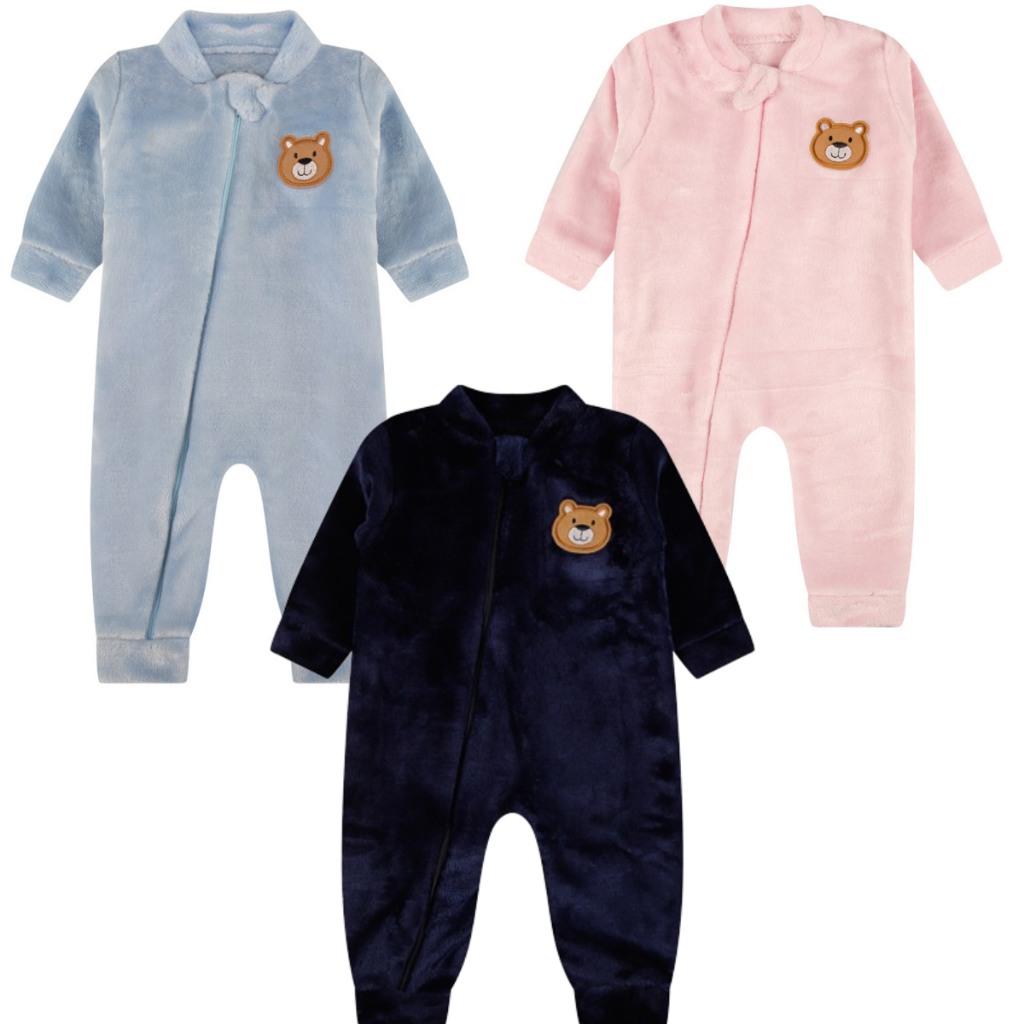 Kit 2 Macacões Peluciados em Fleece Infantil com Ziper