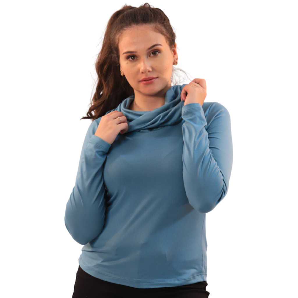 Blusa Feminina Manga Longa Aveludada Inverno Quentinha Elegante Gola Boba Macia Confortável Lançamento Blusinha Azul Chic Casual Trabalho Passeio Lisa Basica Volumosa Comprida Toque Aveludado Outono Para Trabalhar Marcela