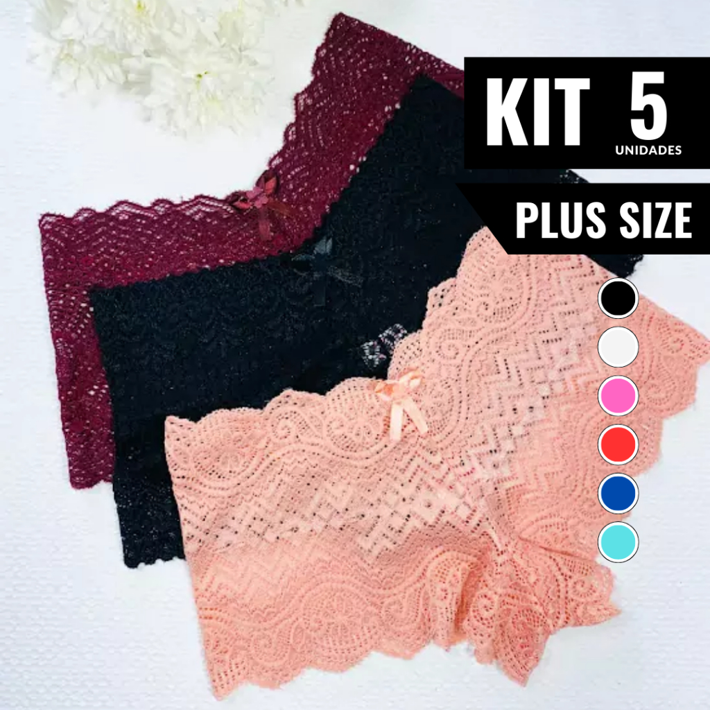 Kit 5 Calcinhas PLUS SIZE Calesson Shortinho de Renda lingerie Caleçon Sexy Rendada Espera Marido Confortável em Oferta na Shopee