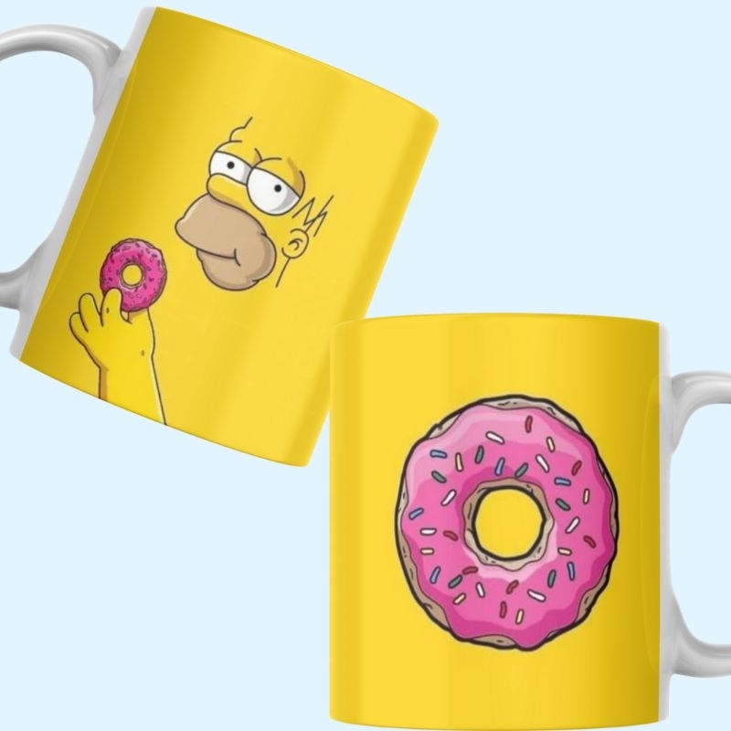 Caneca Personalizada Cerâmica ou de Plastico/Polímero Estampada Homer Jay Simpsons comendo um Donuts Rosa Presente Lembrança Promoção Xícara