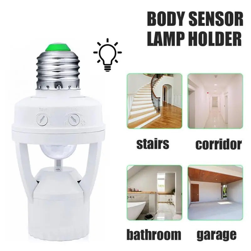 Sensor De Presença 360º Soquete Lâmpada Infravermelho Bocal Casa Movimento Branco Automático Interno
