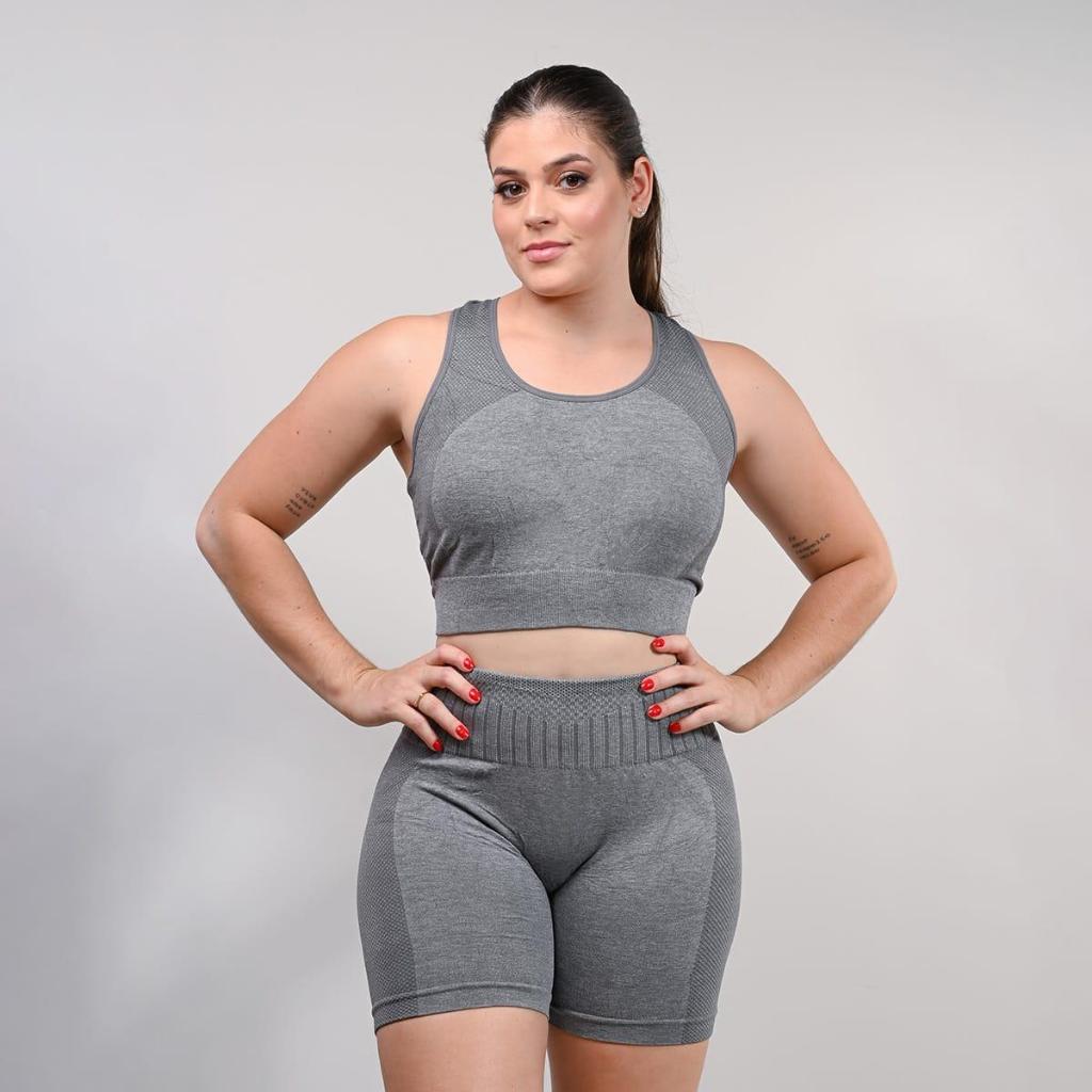 Conjunto Fitness Feminino Leggings Top Braa Shorts Levanta Bumbum Short de Academia