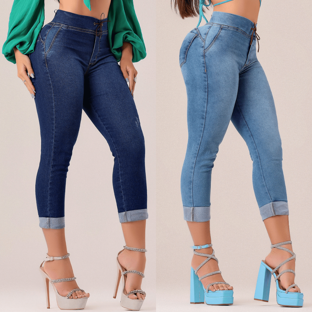Calça Feminina Capri Cintura Alta Com Elastano Cos Alto Com Lycra Levanta Bumbum Calça Jeans Feminina