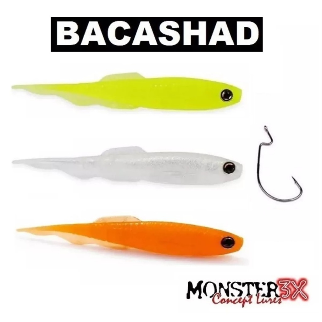 Isca Soft Monster 3x Bacashad 13cm 3 Unidades + Anzol Offset By Fabio Baca em Oferta na Shopee