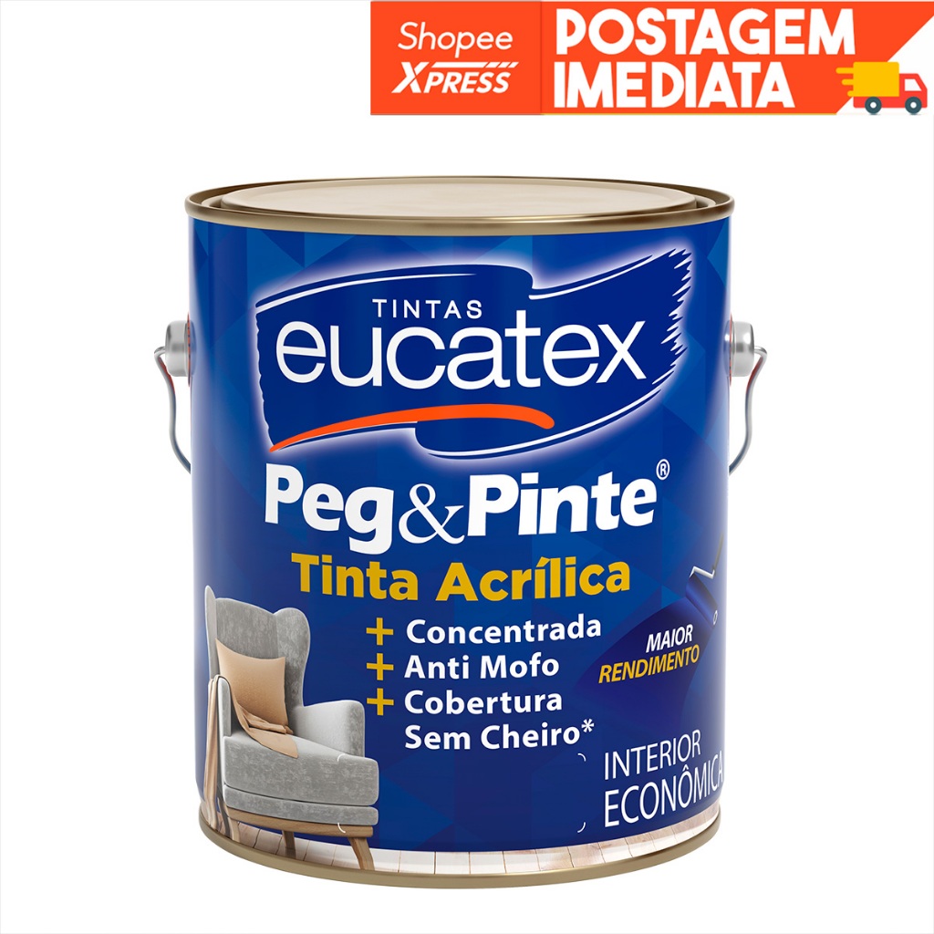 Tinta Látex Acrílico Econômico Peg & Pinte Eucatex 3,6L Diversas Cores - Anti mofo, Sem Cheiro