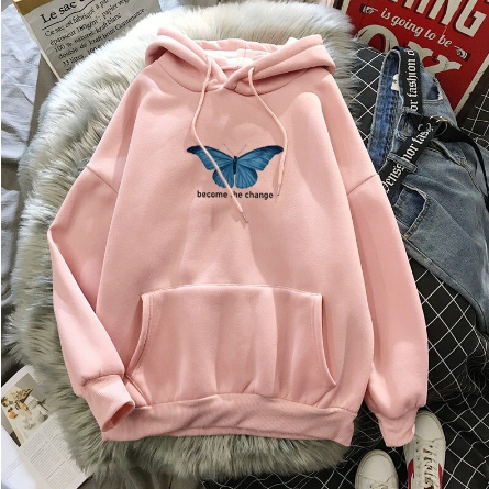 Moletom Feminino Canguru  Become The Change Blusa De Frio Borboleta Azul Moleton F