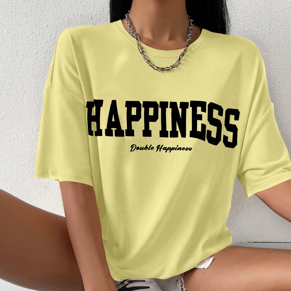 Camisa Amarelo Claro Personalizada Academia Unissex Blusa Plus Size Oversized Double Happiness Feli