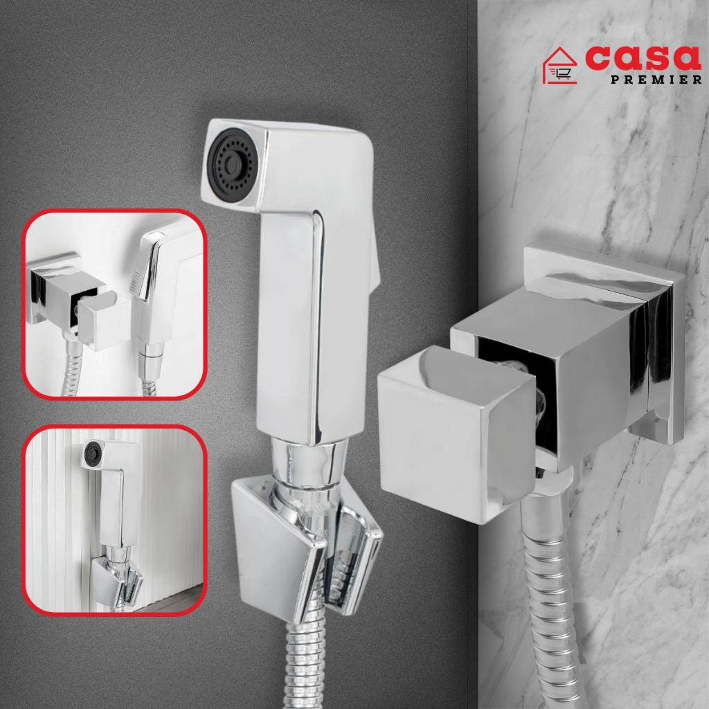 Ducha Higiênica Quadrada Luxo Em Metal Cromado C 100 Gatilho Em Abs Cromado Mangueira 1,20cm
