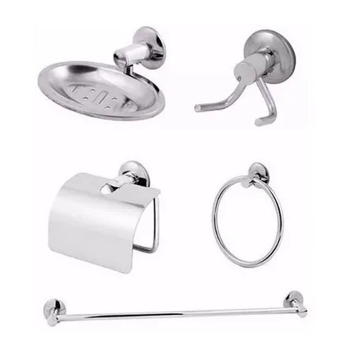 Kit Acessórios Banheiro 5 Peças Inox Alumínio Polido Porta Toalha Saboneteira Papeleira