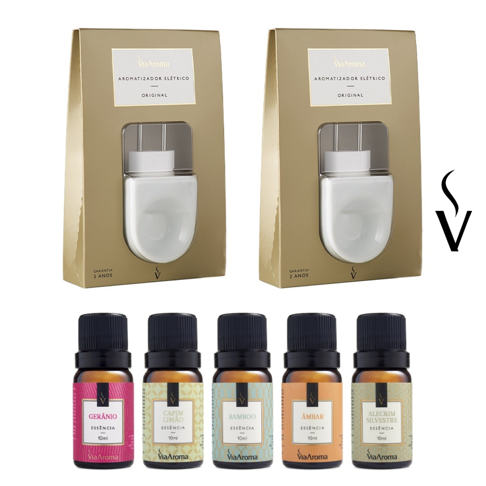 Kit 2 Aromatizadores Elétricos mais 5 Essências Via Aroma - Sortidas em Oferta na Shopee