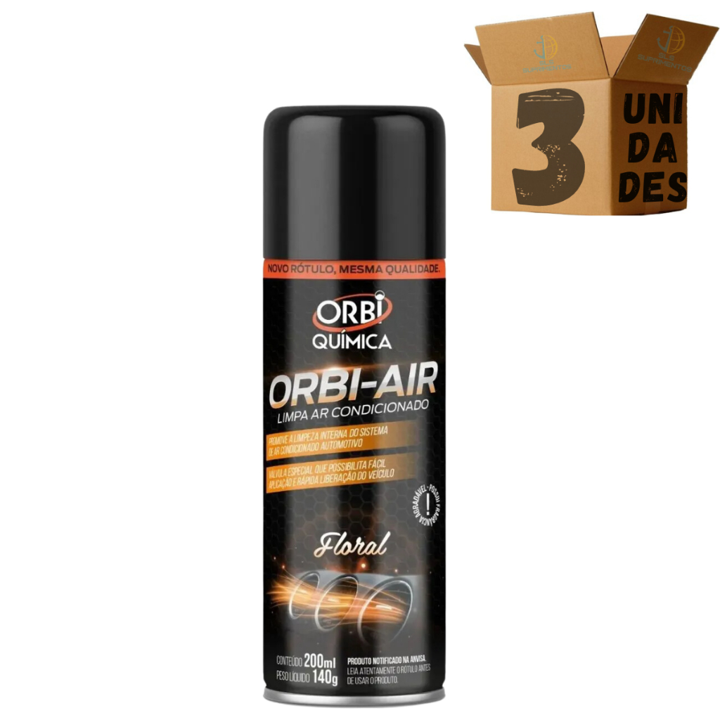 Kit 3 Higienizador Limpa Ar Condicionado Orbi Air Floral Spray 200ml