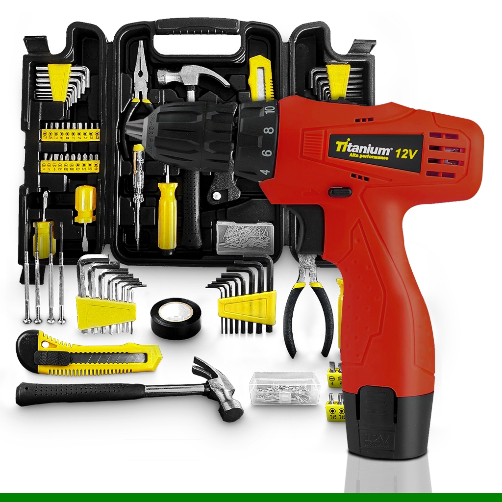 Kit Parafusadeira Furadeira a Bateria Recarregavel Com 200 Peças