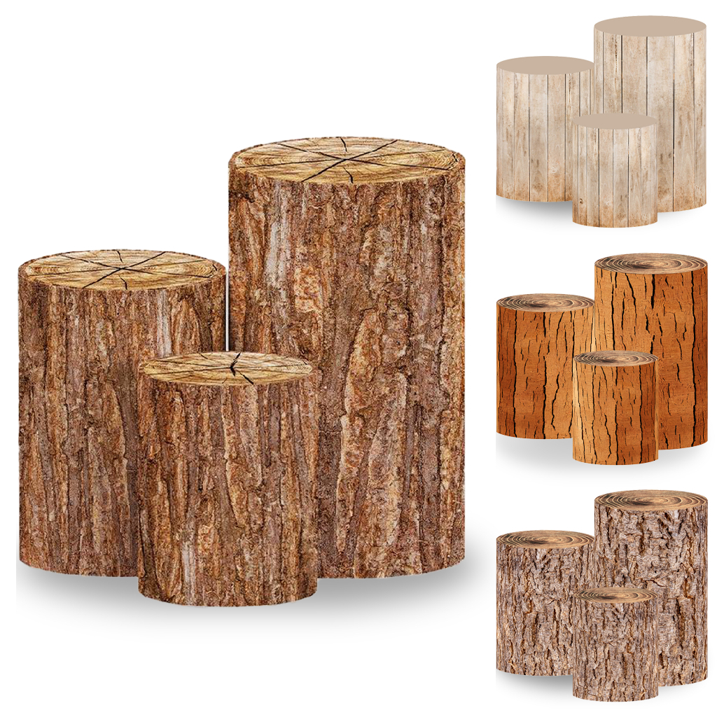 Kit Capas Para Cilindro Decoração Tronco Vários temas de madeira Tecido Elástico Festa Aniversario Fazendinha