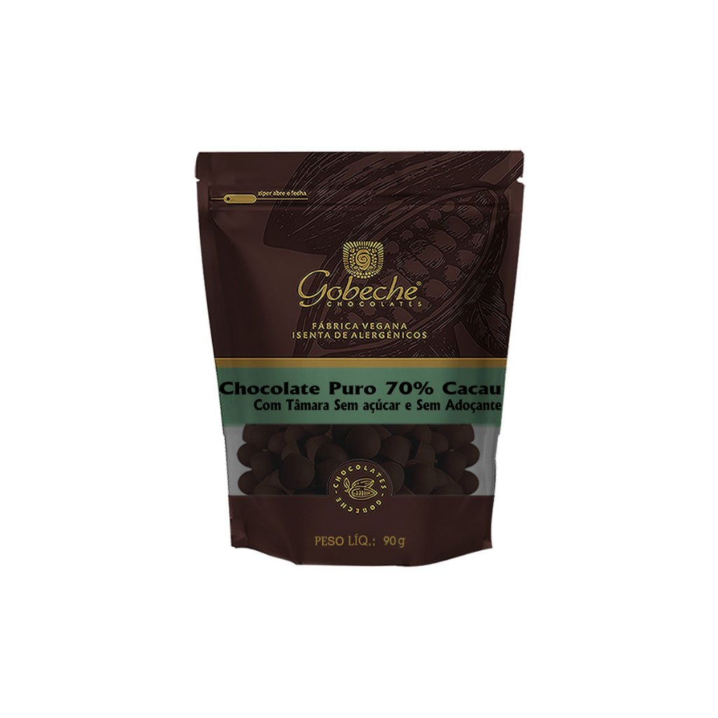 Gotas Chocolate Puro 70% Cacau Gobeche - Sem Adição de Açúcar e Adoçante com tâmara - 90g