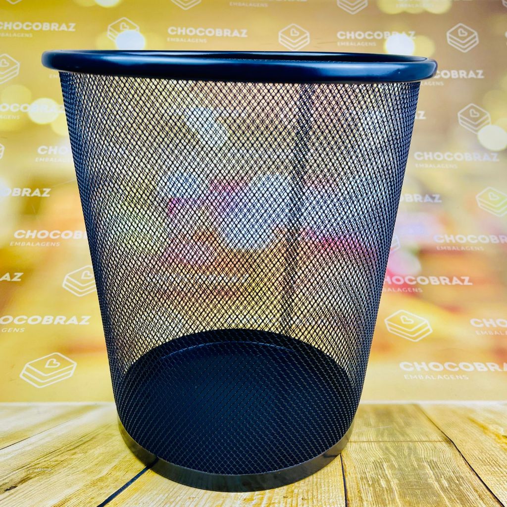 Lixeira Metal Aramado Cesto de lixo 10L Preta Redonda Para Escritorio Casa Quarto OFF - Home & Living