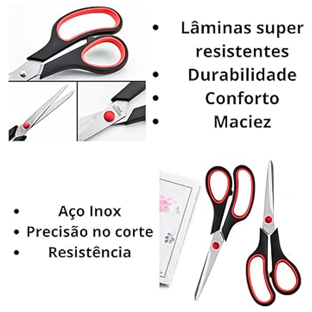 Tesoura Multiuso Aço Inox Costura Artesanato Escolar Para Todos Os Fins Uso Geral 7,5Pol. Preta · foto 2